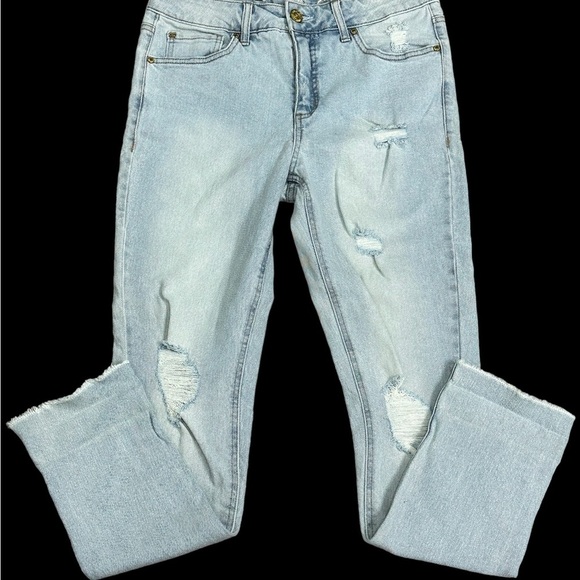 Women's Seven7 4 Small Jean Crop Destroyed Jeans Blue Stretch Rolled Hem NWT - Picture 3 of 13